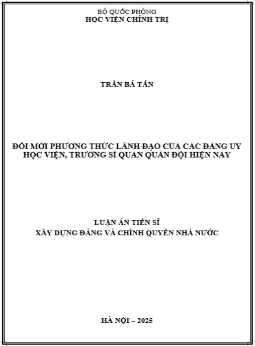 Luận án Đổi mới phương thức lãnh đạo của các đảng uỷ học viện, trường sĩ quan quân đội hiện nay