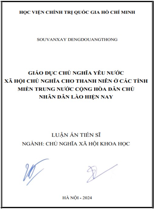 Luận án Giáo dục chủ nghĩa yêu nước xã hội chủ nghĩa cho thanhở các tỉnh miền Trung nước Cộng hòa Dân chủ Nhân dân Lào hiện nay