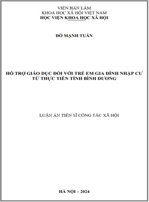 Luận án Hỗ trợ giáo dục đối với trẻ em gia đình nhập cư từ thực tiễn tỉnh Bình Dương