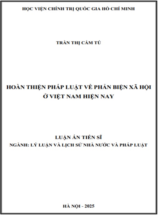 Luận án Hoàn thiện pháp luật về phản biện xã hội ở Việt Nam hiện nay