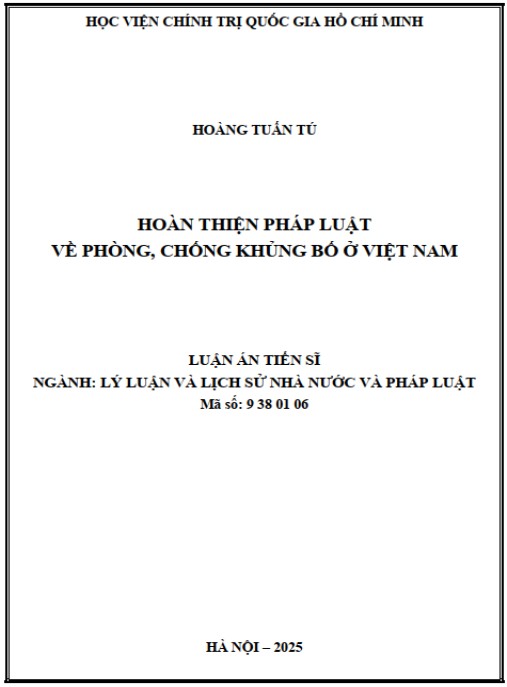 Luận án Hoàn thiện pháp luật về phòng, chống khủng bố ở Việt Nam