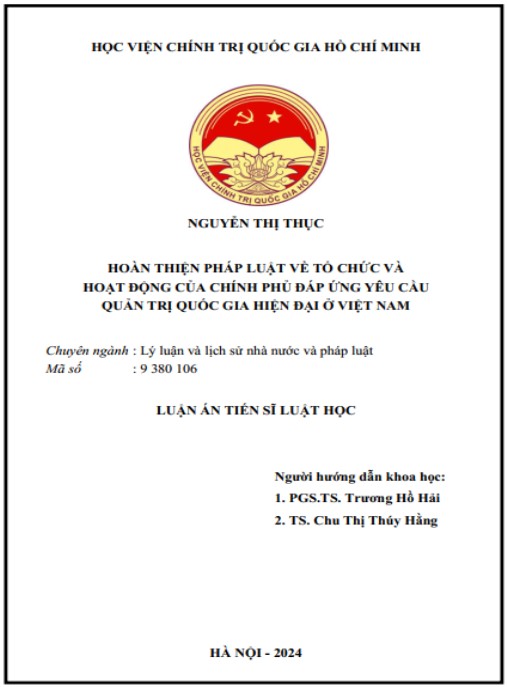 Luận án Hoàn thiện pháp luật về tổ chức và hoạt động của Chính phủ đáp ứng yêu cầu của quản trị quốc gia hiện đại ở Việt Nam