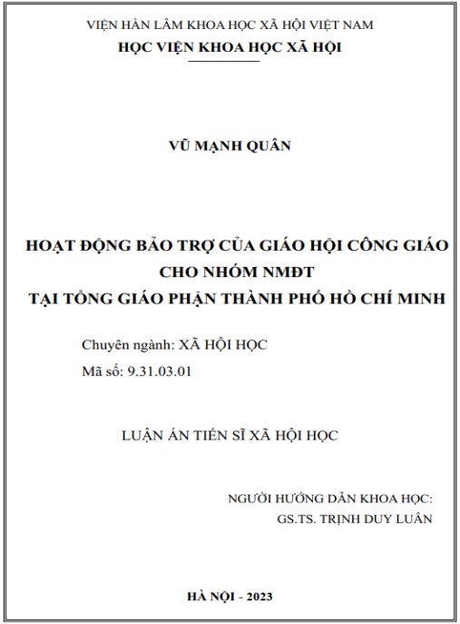 Luận án Hoạt động bảo trợ của Giáo hội Công giáo cho nhóm người mẹ đơn thân tại Tổng Giáo phận Thành phố Hồ Chí Minh