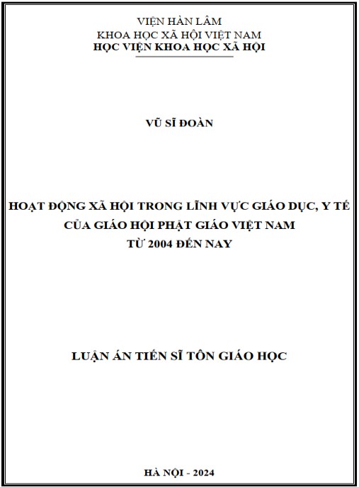 Luận án Hoạt động xã hội trong lĩnh vực giáo dục, y tế của Giáo hội Phật giáo Việt nam từ 2004 đến nay