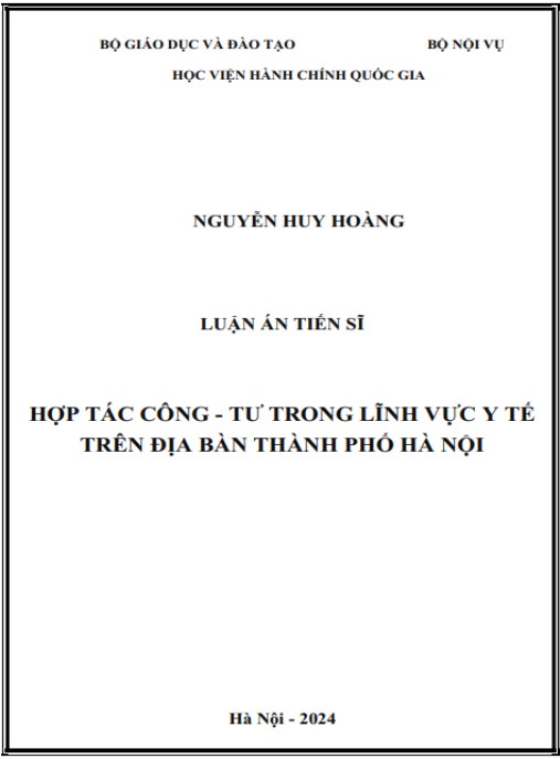 Luận án Hợp tác công – tư trong lĩnh vực y tế trên địa bàn Thành phố Hà Nội