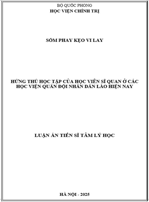 Luận án Hứng thú học tập của học viên sĩ quan ở các học viện Quân đội nhân dân Lào hiện nay