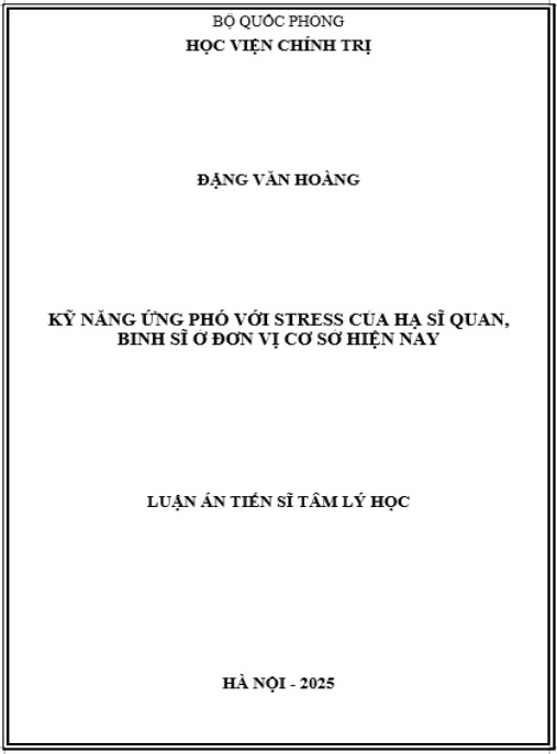 Luận án Kỹ năng ứng phó với stress của hạ sĩ quan, binh sĩ ở đơn vị cơ sở hiện nay