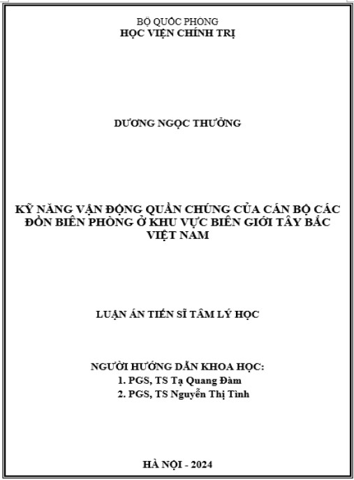 Luận án Kỹ năng vận động quần chúng của cán bộ các đồn biên phòng ở khu vực biên giới Tây Bắc Việt Nam