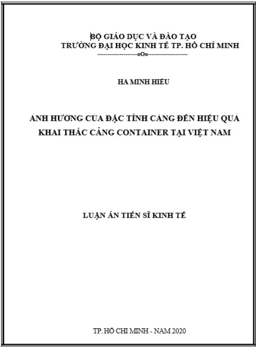 Luận án Ảnh hưởng của đặc tính cảng đến hiệu quả khai thác cảng container tại Việt Nam