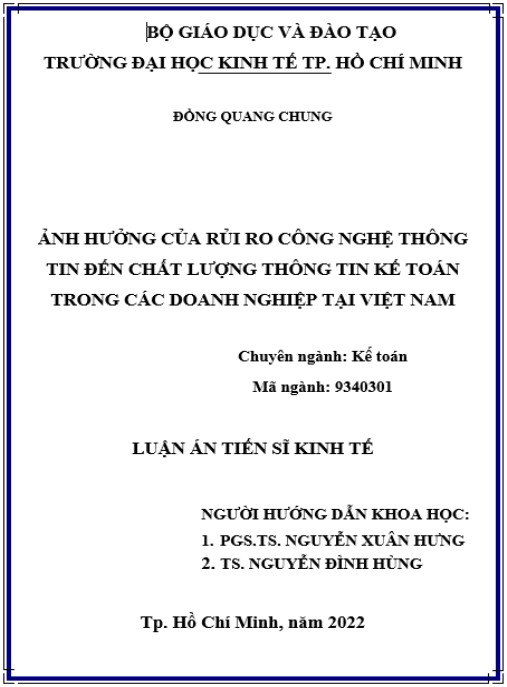 Luận án Ảnh hưởng của rủi ro công nghệ thông tin đến chất lượng thông tin kế toán trong các doanh nghiệp tại Việt Nam.