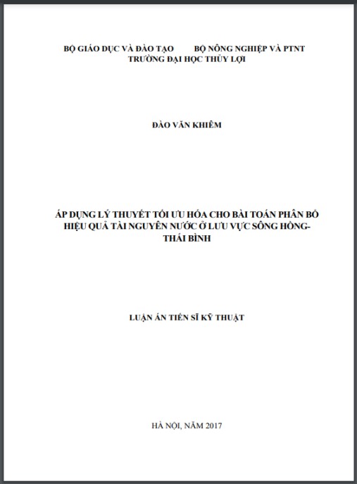 Luận án Áp dụng lý thuyết tối ưu hóa cho bài toán phân bổ hiệu quả tài nguyên nước ở Lưu vực Sông Hồng – Thái Bình.