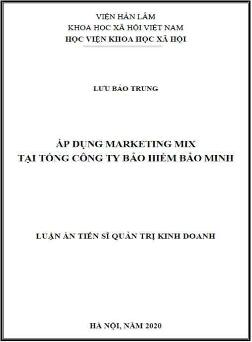 Luận án Áp dụng marketing mix tại Tổng công ty bảo hiểm Bảo Minh