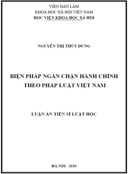 Luận án Biện pháp ngăn chặn hành chính theo pháp luật Việt Nam