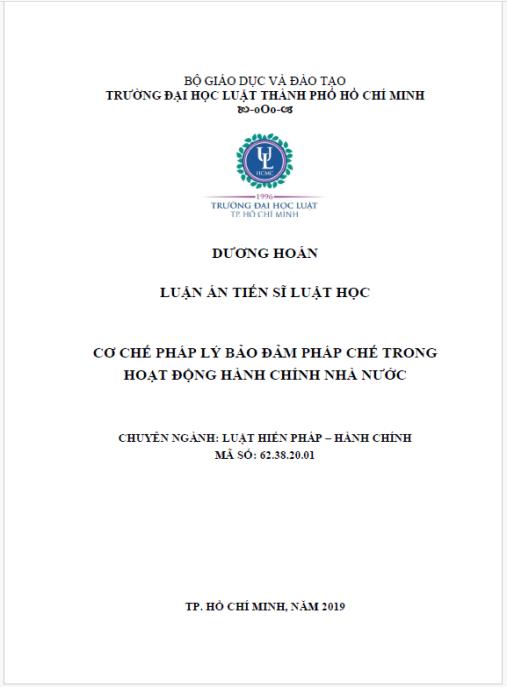 Luận án CƠ CHẾ PHÁP LÝ BẢO ĐẢM PHÁP CHẾ TRONG HOẠT ĐỘNG HÀNH CHÍNH NHÀ NƯỚC