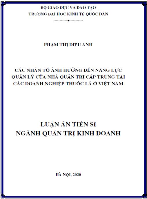 Luận án Các nhân tố ảnh hưởng đến năng lực quản lý của nhà quản trị cấp trung tại các doanh nghiệp thuốc lá ở Việt Nam
