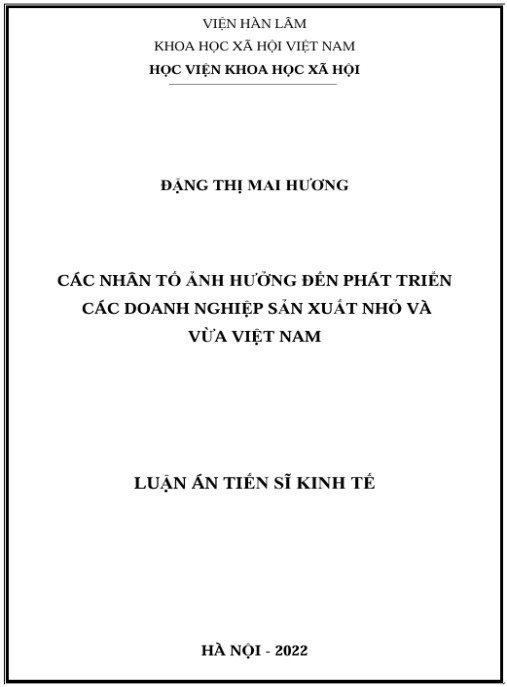 Luận án Các nhân tố ảnh hưởng đến phát triển các doanh nghiệp sản xuất nhỏ và vừa Việt Nam