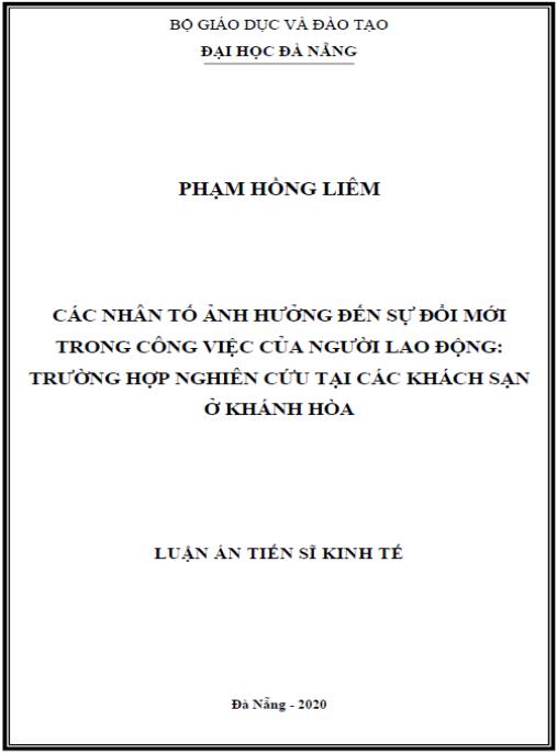 Luận án Các nhân tố ảnh hưởng đến sự đổi mới trong công việc của người lao động: Trường hợp nghiên cứu tại các khách sạn ở Khánh Hòa