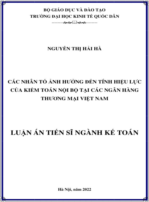 Luận án Các nhân tố ảnh hưởng đến tính hiệu lực của kiểm toán nội bộ tại các ngân hàng thương mại Việt Nam