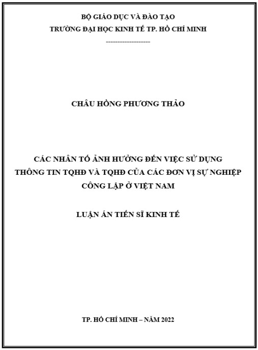 Luận án Các nhân tố ảnh hưởng đến việc sử dụng thông tin thành quả hoạt động và thành quả hoạt động của các đơn vị sự nghiệp công lập ở Việt Nam