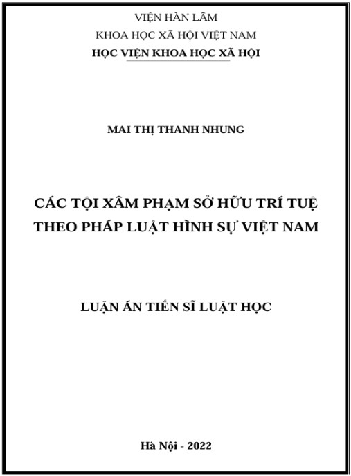 Luận án Các tội xâm phạm sở hữu trí tuệ theo pháp luật hình sự Việt Nam