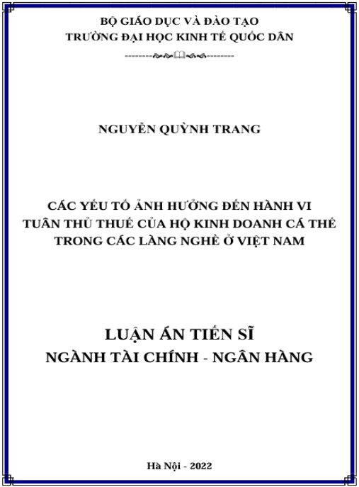 Luận án Các yếu tố ảnh hưởng đến hành vi tuân thủ thuế của hộ kinh doanh cá thể trong các làng nghề ở Việt Nam