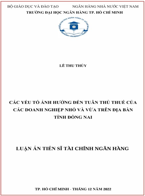 Luận án Các yếu tố ảnh hưởng đến tuân thủ thuế của các doanh nghiệp nhỏ và vừa trên địa bàn tỉnh Đồng Nai