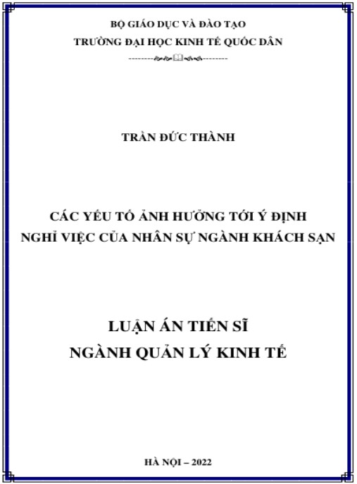 Luận án Các yếu tố ảnh hưởng tới ý định nghỉ việc của nhân sự ngành khách sạn