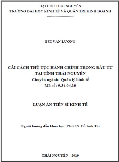 Luận án Cải cách thủ tục hành chính trong đầu tư tại tỉnh Thái Nguyên