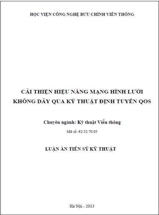 Luận án Cải thiện hiệu năng mạng hình lưới không dây qua kỹ thuật định tuyến QoS