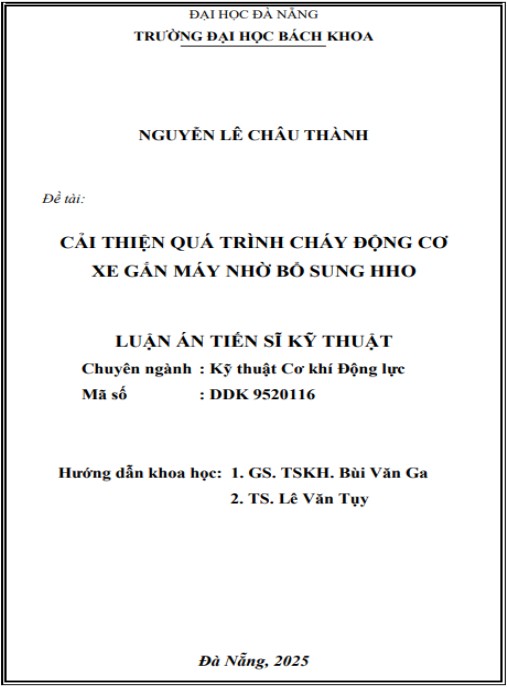 Luận án Cải thiện quá trình cháy động cơ xe gắn máy nhờ bổ sung HHO