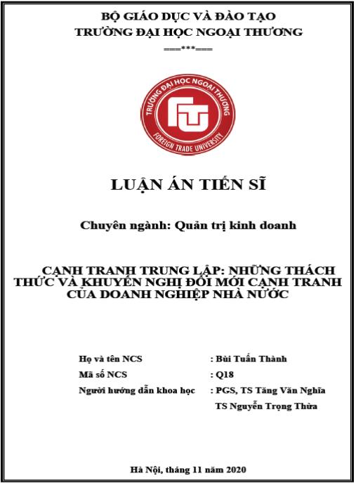 Luận án Cạnh tranh trung lập: Những thách thức và khuyến nghị đổi mới cạnh tranh của doanh nghiệp nhà nước