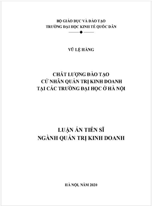 Luận án Chất lượng đào tạo cử nhân QTKD tại các trường Đại học ở Hà Nội