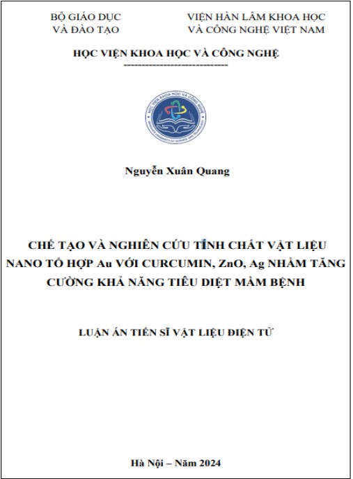 Luận án Chế tạo và nghiên cứu tính chất vật liệu nano tổ hợp Au với curcumin, ZnO, Ag nhằm tăng cường khả năng tiêu diệt mầm bệnh