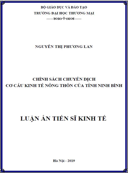 Luận án Chính sách chuyển dịch cơ cấu kinh tế nông thôn của tỉnh Ninh Bình