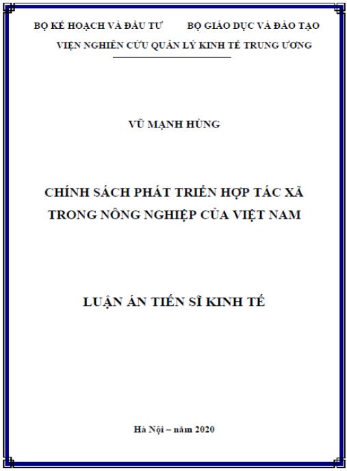 Luận án Chính sách phát triển Hợp tác xã trong nông nghiệp của Việt Nam