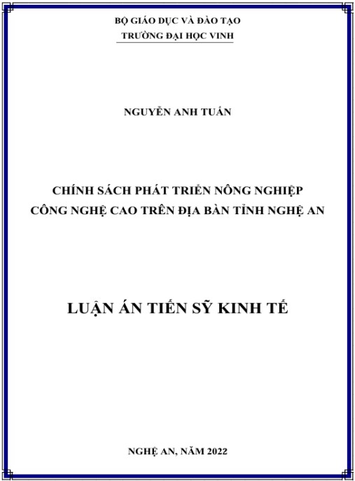 Luận án Chính sách phát triển nông nghiệp công nghệ cao trên địa bàn tỉnh Nghệ An