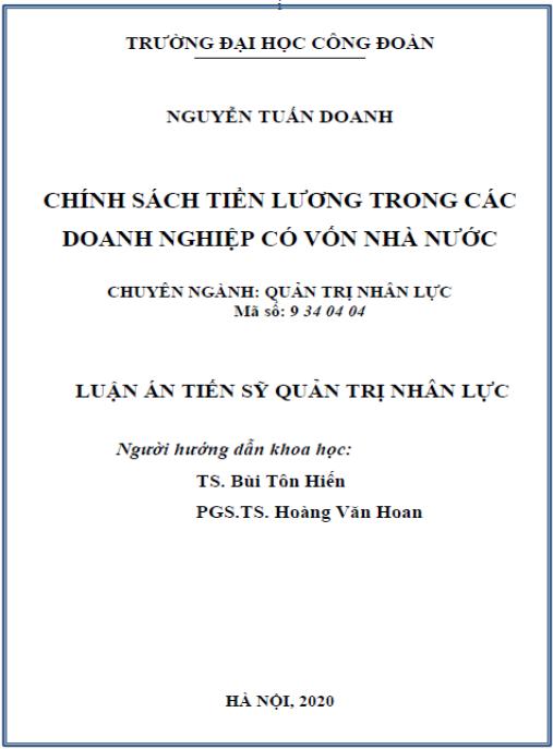 Luận án Chính sách tiền lương trong các doanh nghiệp có vốn nhà nước