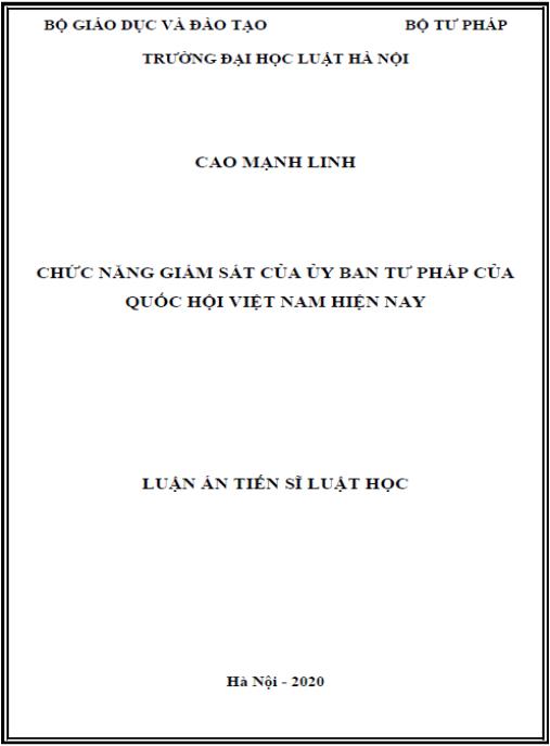 Luận án Chức năng giám sát của Ủy ban Tư pháp của Quốc hội Việt Nam hiện nay