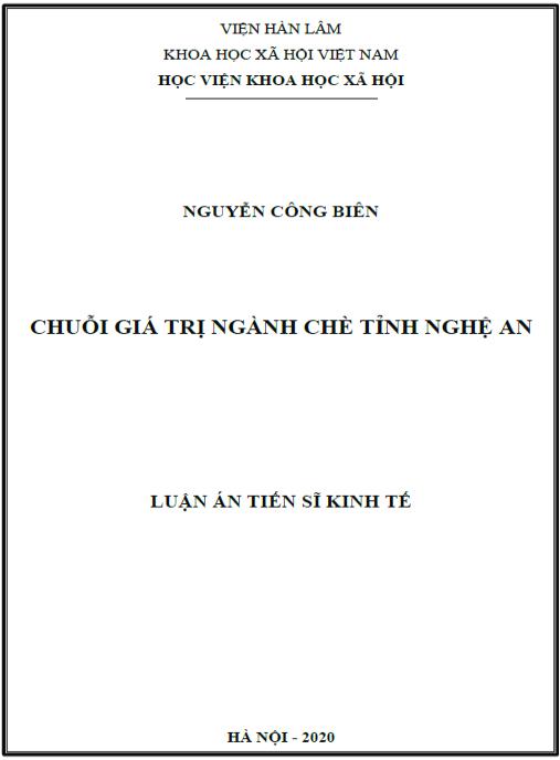 Luận án Chuỗi giá trị ngành chè tỉnh Nghệ An
