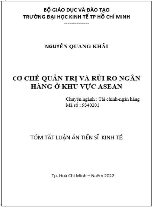 Luận án Cơ chế quản trị và rủi ro ngân hàng ở khu vực ASEAN