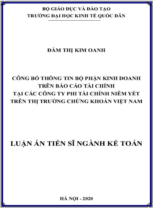 Luận án Công bố thông tin bộ phận kinh doanh trên báo cáo tài chính tại các công ty phi tài chính niêm yết trên thị trường chứng khoán Việt Nam