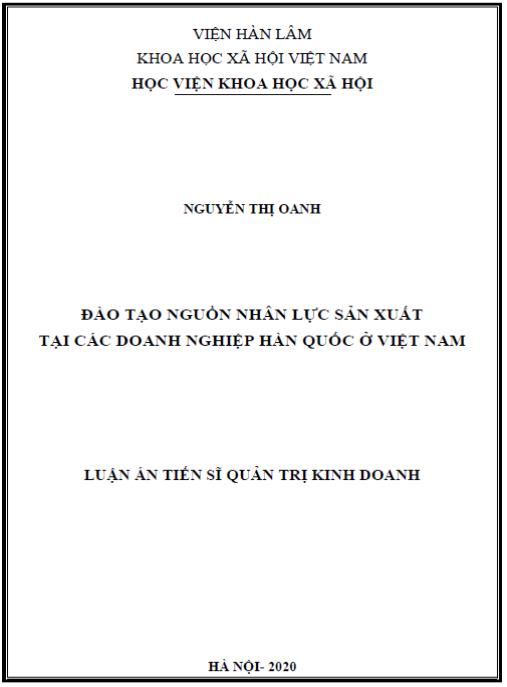 Luận án Đào tạo nguồn nhân lực sản xuất tại các doanh nghiệp Hàn Quốc ở Việt Nam