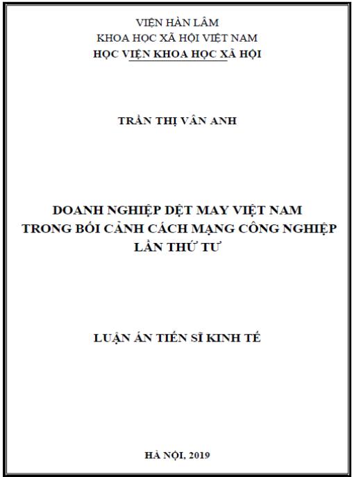 Luận án Doanh nghiệp dệt may Việt Nam trong bối cảnh cách mạng công nghiệp lần thứ tư.