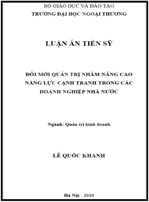 Luận án Đổi mới quản trị nhằm nâng cao năng lực cạnh tranh trong các doanh nghiệp Nhà nước