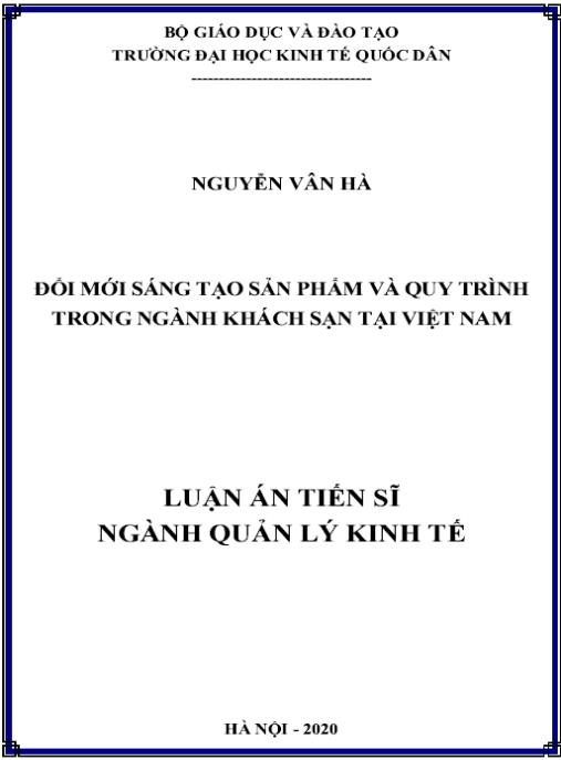 Luận án Đổi mới sáng tạo sản phẩm và quy trình trong ngành khách sạn tại Việt Nam