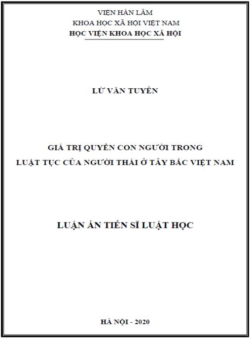Luận án Giá trị quyền con người trong luật tục của người Thái ở Tây Bắc Việt Nam