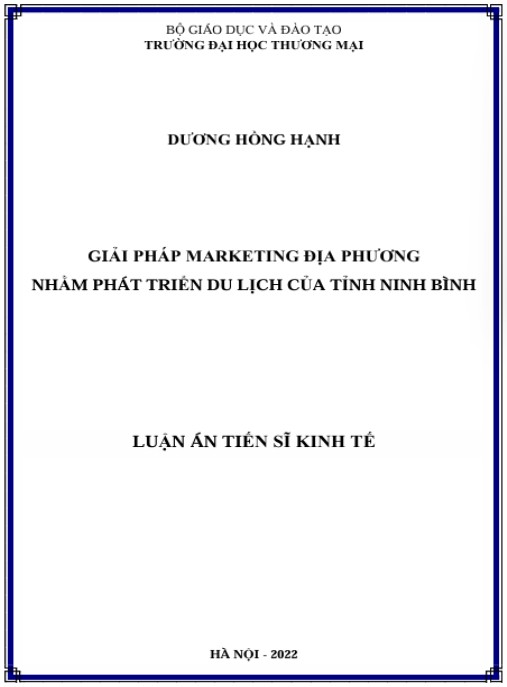 Luận án Giải pháp marketing địa phương nhằm phát triển du lịch của tỉnh Ninh Bình