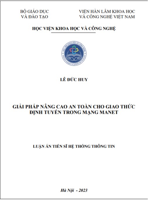 Luận án Giải pháp nâng cao an toàn cho giao thức định tuyến trong mạng MANET