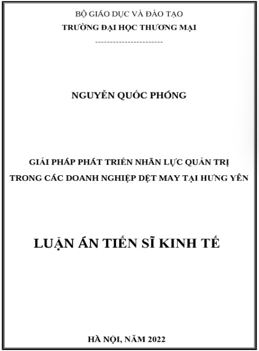 Luận án Giải pháp phát triển nhân lực quản trị trong các doanh nghiệp dệt may tại Hưng Yên
