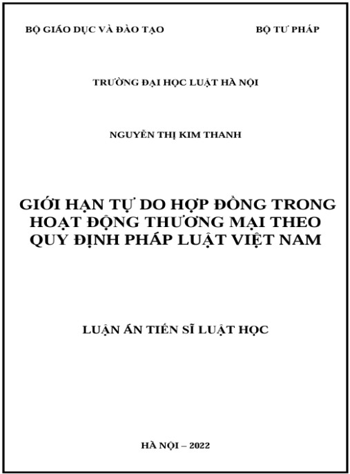 Luận án Giới hạn tự do hợp đồng trong hoạt động thương mại theo quy định pháp luật Việt Nam
